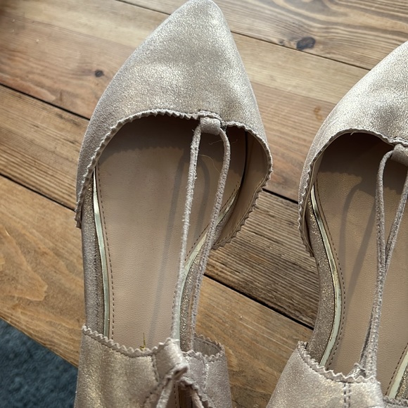 Jessica Simpson lace up tan metallic ballet flats - Picture 6 of 7